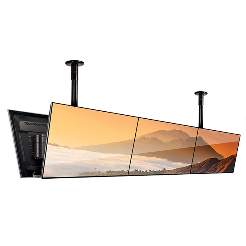 B-Tech Menu Board Ceiling Mount BT8332/BB, ceiling-mounted triple displays front view