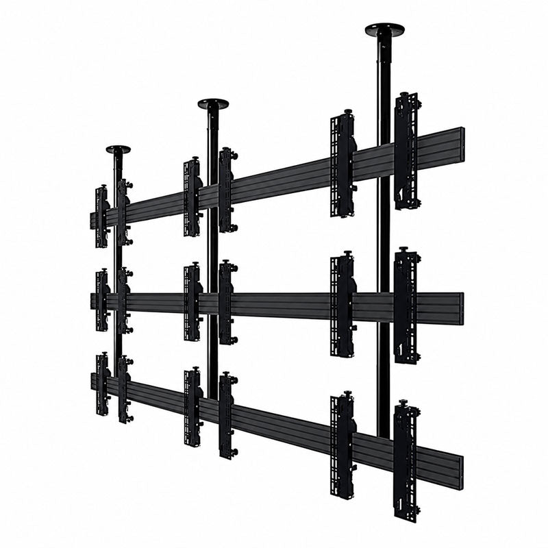 B-Tech Videowall Ceiling Mount System BT8342-CL3X3-46-M-300, three-by-three video wall mounting rails without screens