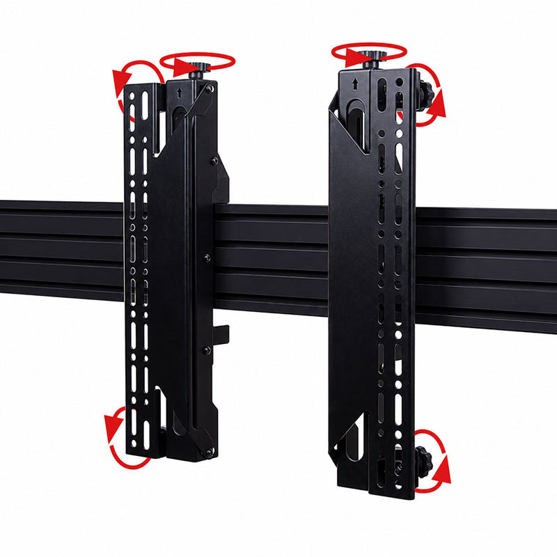B-Tech Video Wall Ceiling Mount BT8342/B, video wall vertical-rail micro-adjustment knobs in close-up
