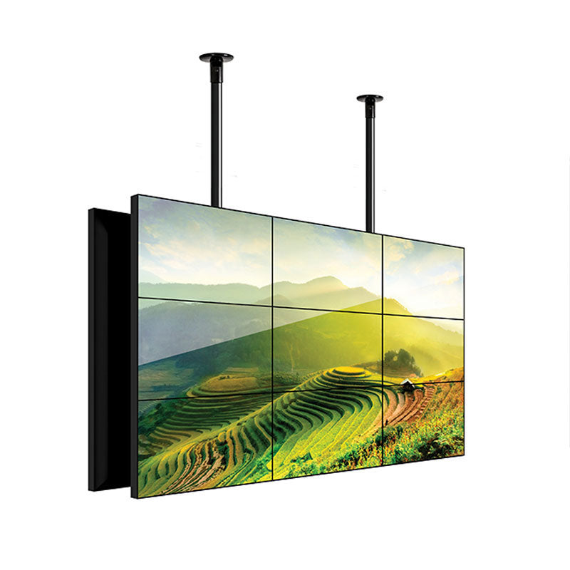 B-Tech Video Wall Ceiling Mount BT8342/B, two-by-two ceiling-mounted video wall with screens in an angled view