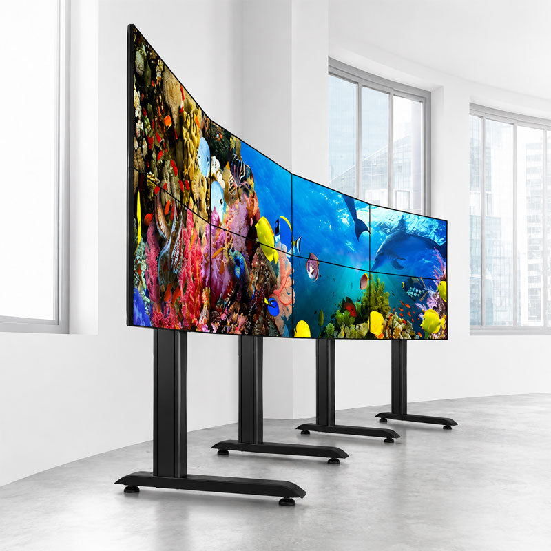 B-Tech Freestanding Video Wall BT8373/BB, curved video wall floor stand installed