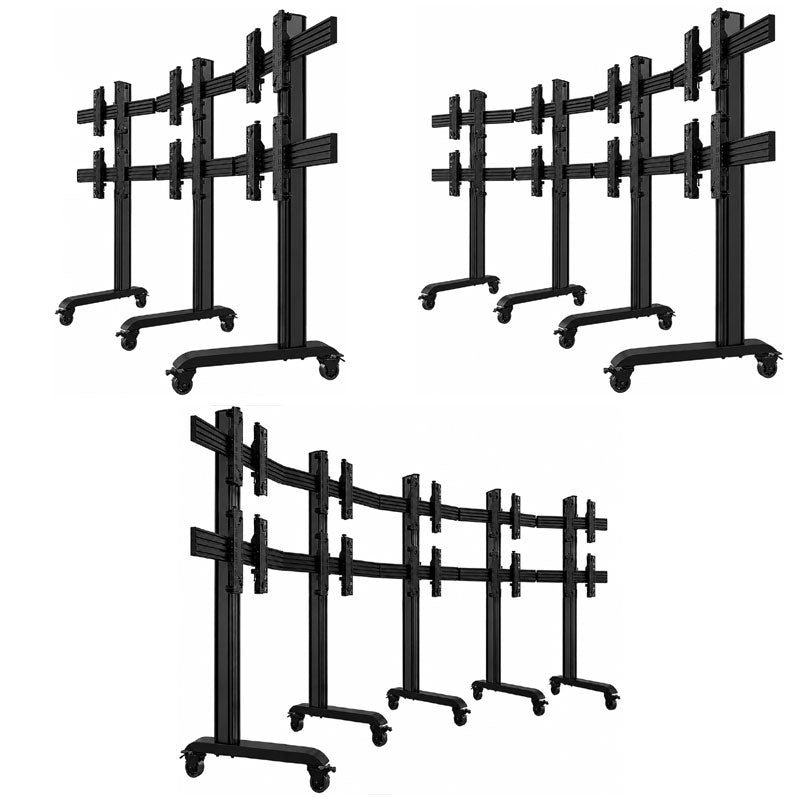 B-Tech Mobile Video Wall Cart BT8374/BB, mobile video wall carts in three configurations