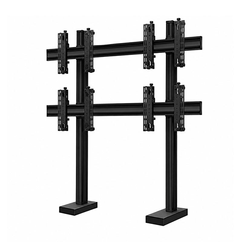 B-Tech Bolt Down Video Wall BT8377/B, quad-display floor stand rear view