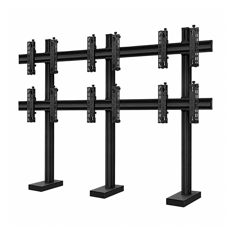 B-Tech Bolt Down Video Wall BT8377/B, six-display floor stand rear view