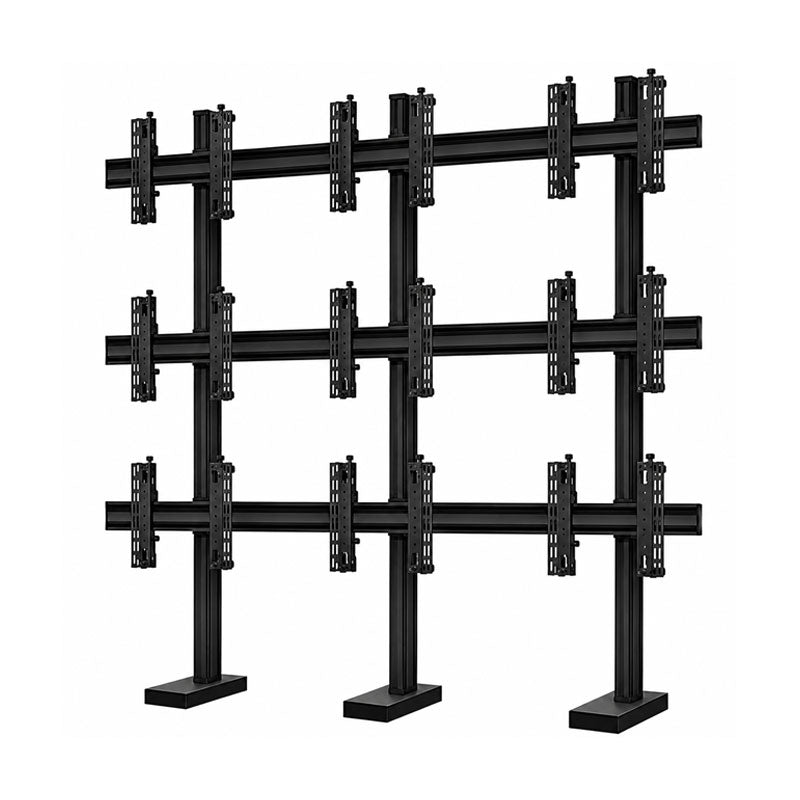 B-Tech Bolt Down Video Wall BT8377/B, six-display floor stand rear view in 3x2 configuration