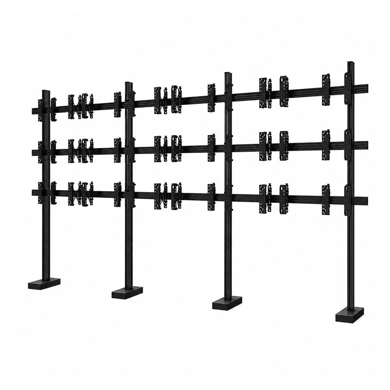 B-Tech Bolt Down Video Wall BT8377/B, nine-display floor stand rear view