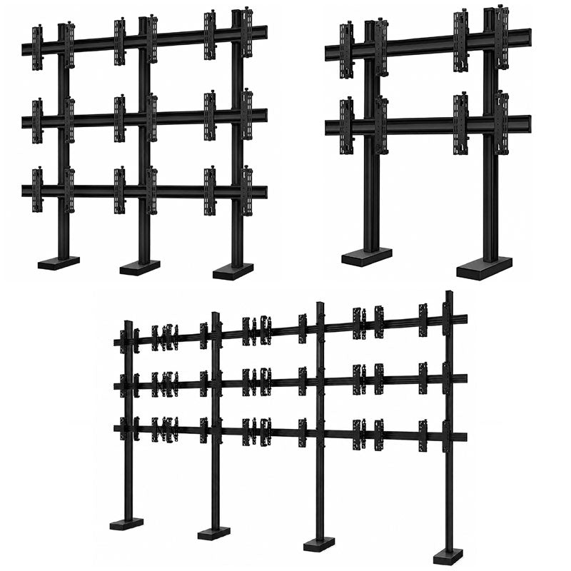 B-Tech Bolt Down Video Wall BT8377/B, multi-display floor stand configuration comparison