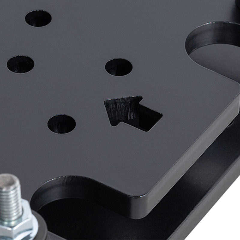 B-Tech System X Bolt Down Floor Base BT8380-AFB/B, cable-access opening in base close-up