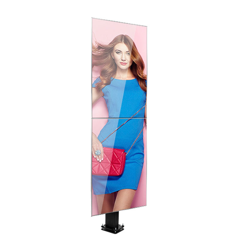 B-Tech System X Bolt Down Floor Base BT8380-AFB/B, floor-mounted portrait display stand installed