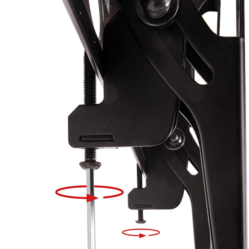 B-Tech Back-to-Back Universal TV Ceiling Mount BT8428-300/B, tilt adjustment screws and mounting hardware in close-up