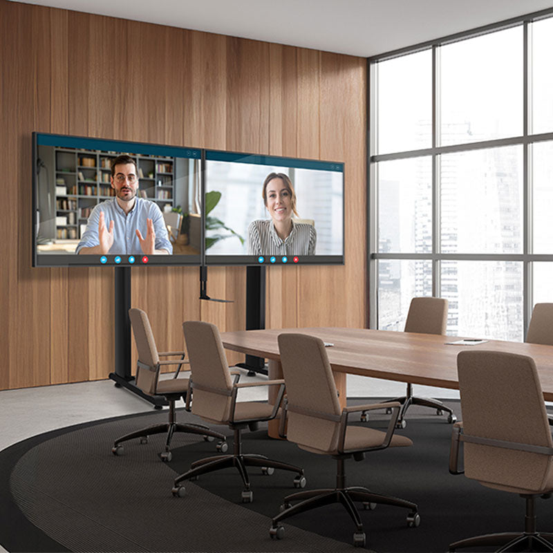 B-Tech XL Universal Dual Screen VC Stand BT8527/B, dual-display conference room installed view