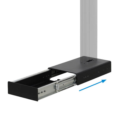 B-Tech Large Pole Mounted Bolt-Down TV Stand BT8577/B, sliding equipment drawer mounted beneath desk