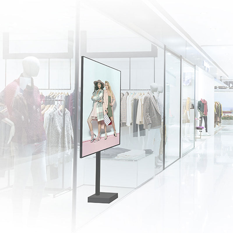 B-Tech Large Pole Mounted Bolt-Down TV Stand BT8577/B, digital signage floor stand installed in retail store