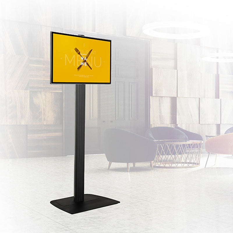 B-Tech Medium TV Floor Stand BT8581/BB, digital signage floor stand installed lobby view