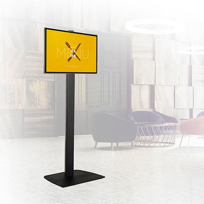 B-Tech Medium TV Floor Stand BT8581/BB, digital signage floor stand installed lobby view