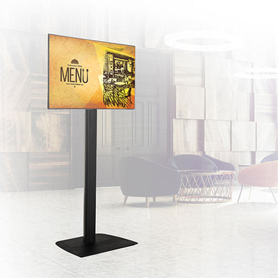 B-Tech Large TV Floor Stand BT8582/BB, digital signage floor stand installed lobby view