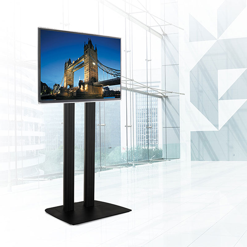 B-Tech Extra Large TV Floor Stand BT8583/BB, dual-pole display stand installed view