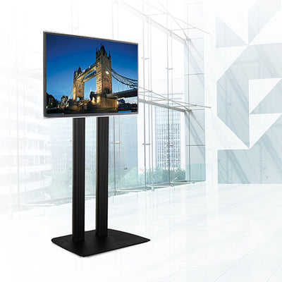 B-Tech Extra Large TV Floor Stand BT8583/BB, dual-pole display stand installed view