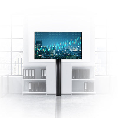 B-Tech Mode-AL Premium Large Floor-To-Wall TV Stand BT8700/B, display floor stand installed in an office setting