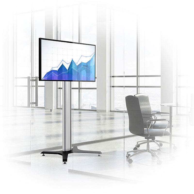 B-Tech Mode-AL Premium Large Freestanding TV Stand BT8706/B, display on tripod floor stand in office