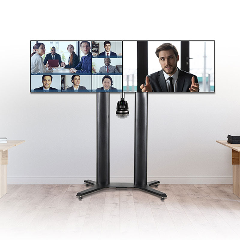 B-Tech Mode-AL Premium Freestanding Dual Screen VC Stand BT8712/B, video conferencing cart front view
