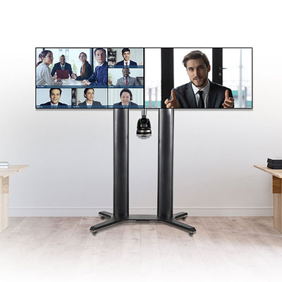 B-Tech Mode-AL Premium Freestanding Dual Screen VC Stand BT8712/B, video conferencing cart front view