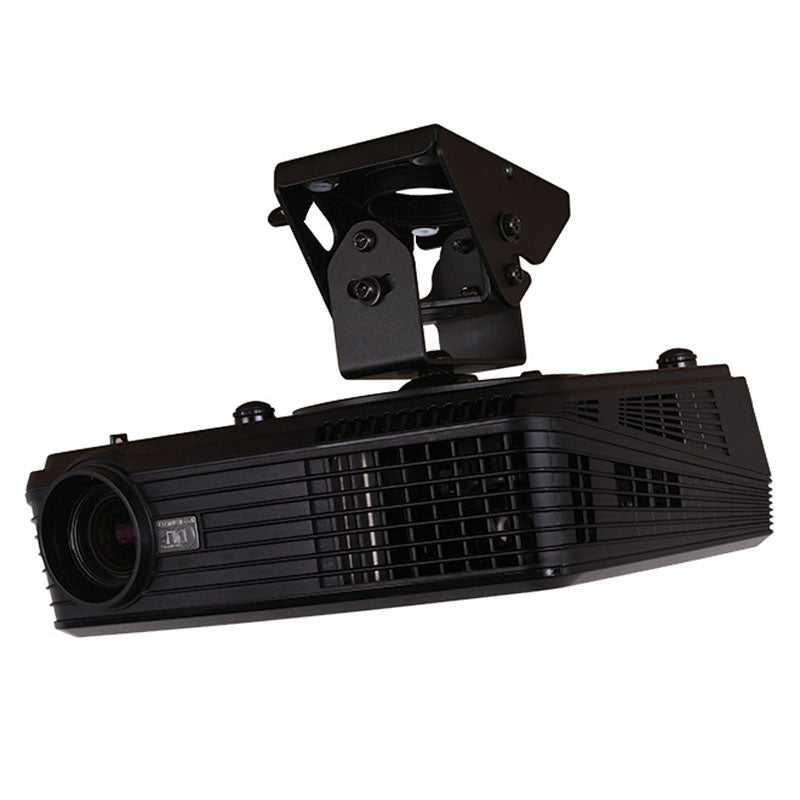 B-Tech System 2 Universal Projector Ceiling Mount BT899/B, projector mounted to an articulating ceiling bracket