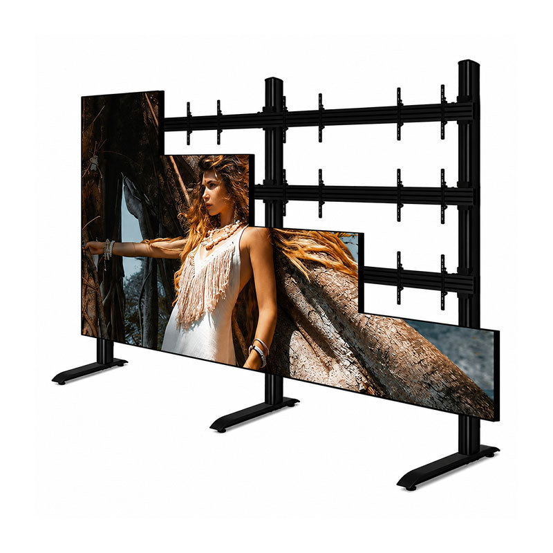 B-Tech Freestanding Video Wall Stand BT9370-LG-LSAC-4X4/BB, video wall installed front three-quarter view