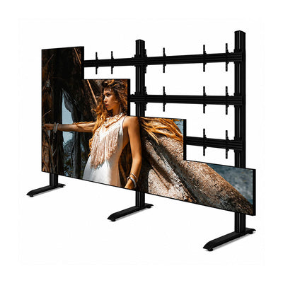 B-Tech Freestanding Video Wall Stand BT9370-LG-LSAC-4X4/BB, video wall installed front three-quarter view
