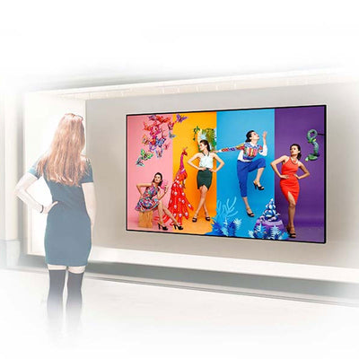 B-Tech System X Heavy Duty XXL TV Wall Mount BT9920/B, large wall display installed in retail interior