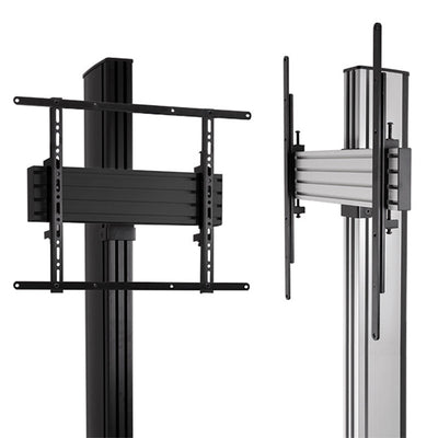 B-Tech System X Dual Stack TV Floor Stand BTF842/BB, floor stand display mounting bracket front and side views