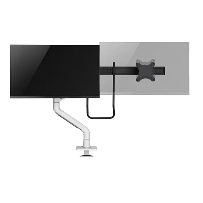 B-Tech Neomounts Full Motion Desk Monitor Arm DS75S-950WH2, triple-monitor mount display configuration front view