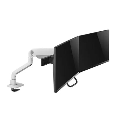 B-Tech Neomounts Full Motion Desk Monitor Arm DS75S-950WH2, triple-monitor mount display configuration side view