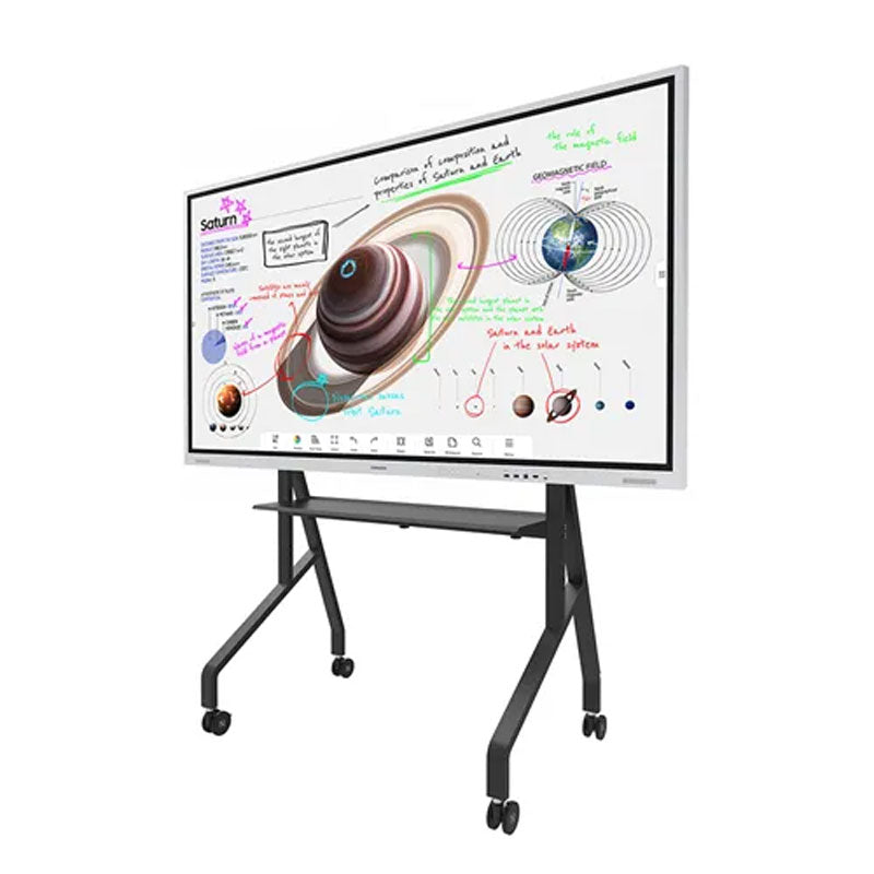 B-Tech Neomounts Large Mobile TV Floor Cart FL50-525BL1, interactive display on mobile cart front view