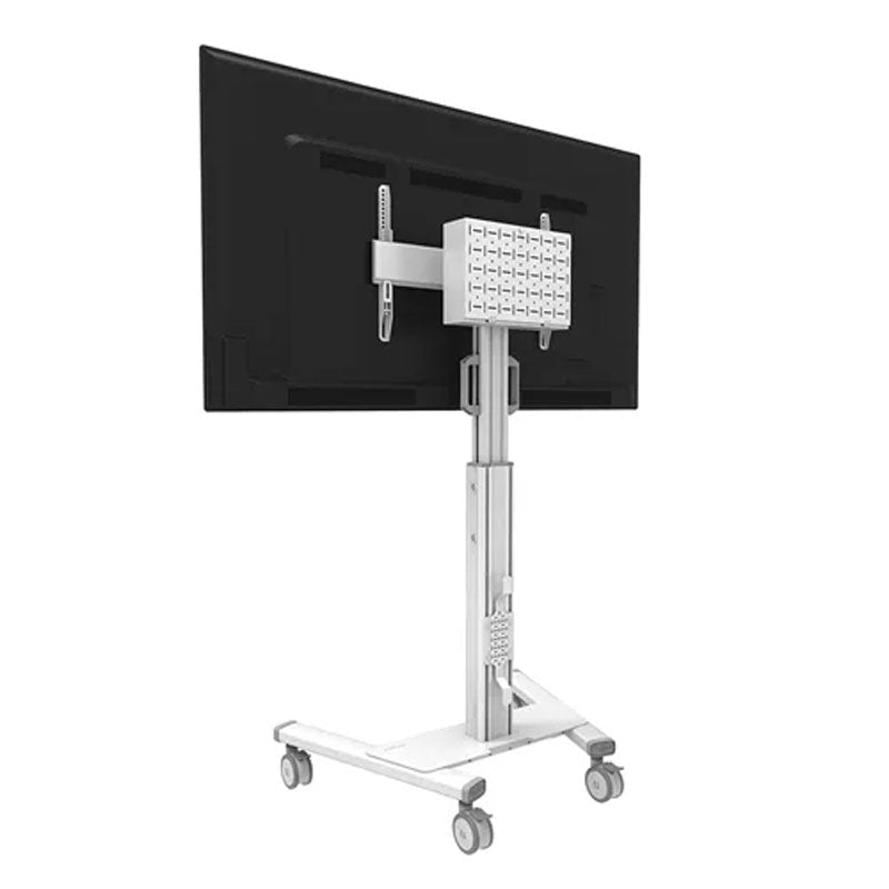 B-Tech Neomounts Large Mobile TV Floor Stand FL50S-825WH1, mobile medical display cart with display, left-rear perspective