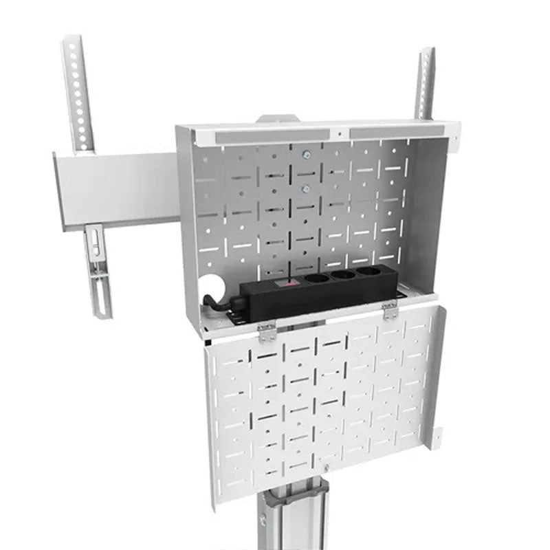 B-Tech Neomounts Large Mobile TV Floor Stand FL50S-825WH1, medical cart equipment tray open with accessories