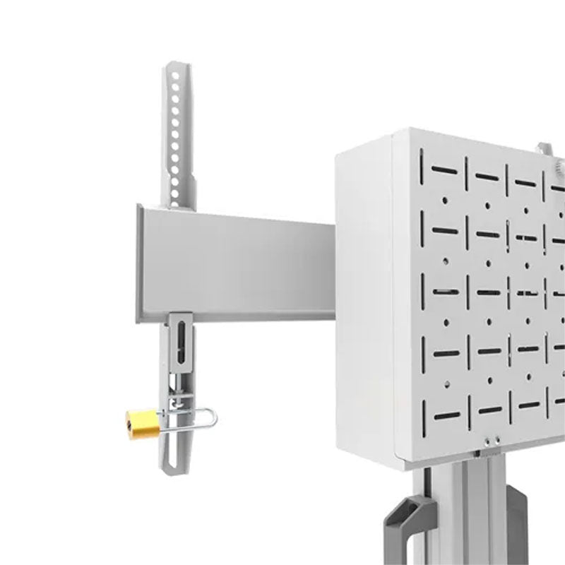 B-Tech Neomounts Large Mobile TV Floor Stand FL50S-825WH1, medical cart equipment tray side with release handle