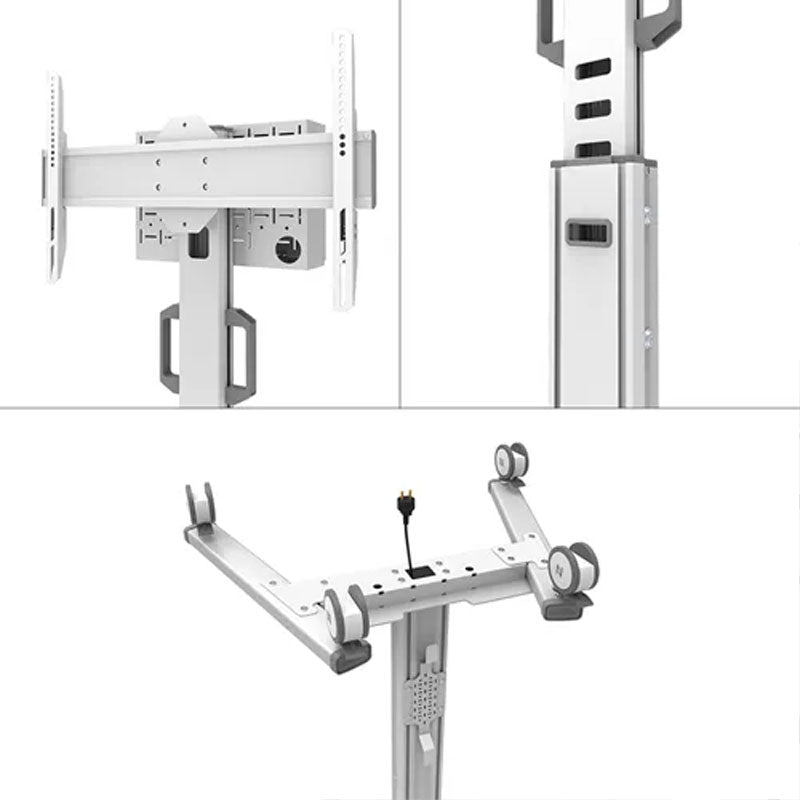 B-Tech Neomounts Large Mobile TV Floor Stand FL50S-825WH1, height adjustment and cable routing details