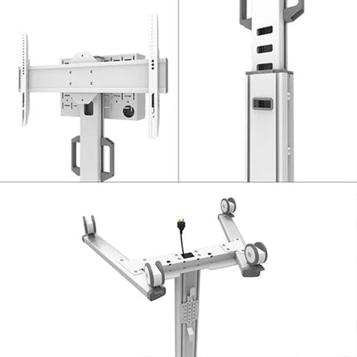 B-Tech Neomounts Large Mobile TV Floor Stand FL50S-825WH1, height adjustment and cable routing details