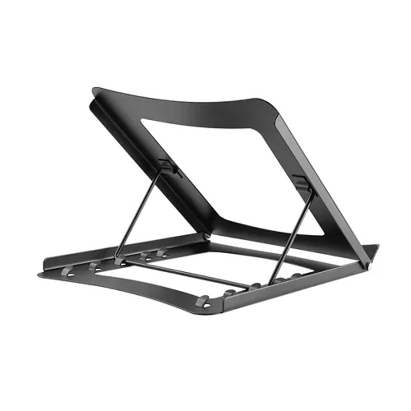 B-Tech Neomounts Foldable Laptop Stand NSLS075BLACK, adjustable laptop riser rear three-quarter view