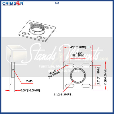 Crimson CXT-KIT9 Extreme Tilt Ceiling Mount Kit, ceiling adapter plate dimensions diagram