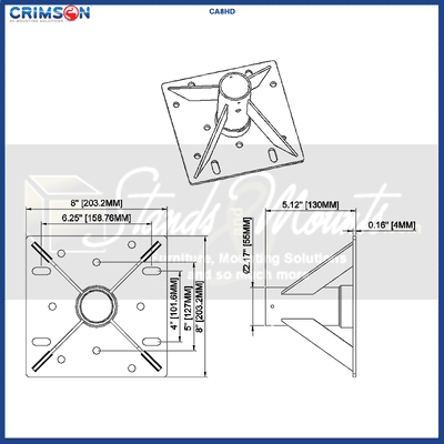 Crimson Heavy Duty Ceiling Adapter CA8HD, ceiling adapter plate dimensions diagram