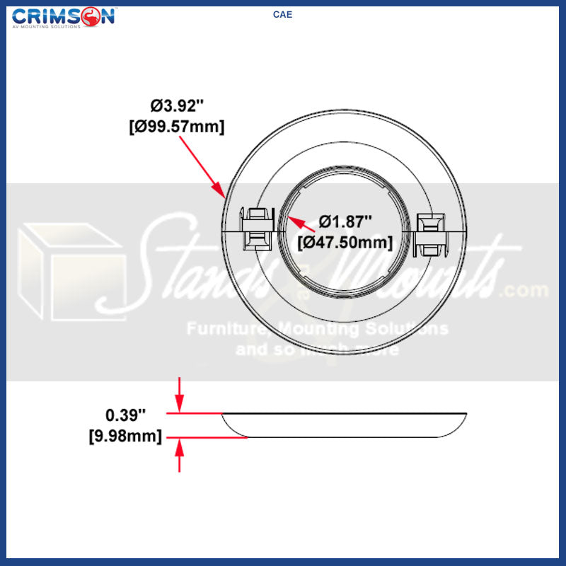 Crimson Decorative Escutcheon Plate CAEW, ceiling escutcheon plate dimensions diagram