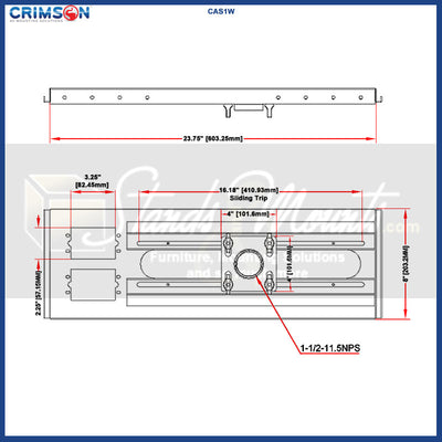 Crimson CXT-KIT4 Extreme Tilt Above Grid Ceiling Kit, suspended projector pan dimensions diagram