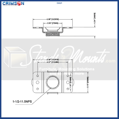 Crimson Single Unistrut Ceiling Adapter with Hardware CAU1, projector mount technical dimensions diagram