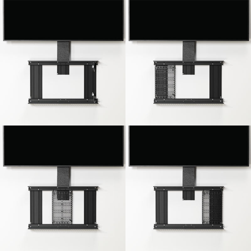 Chief Fusion Storage Cabinet and Camera Mount FCASTC, equipment enclosure installed under displays in four configurations
