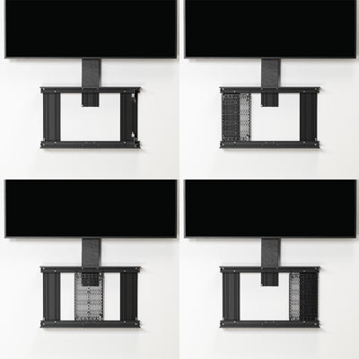 Chief Fusion Storage Cabinet and Camera Mount FCASTC, equipment enclosure installed under displays in four configurations