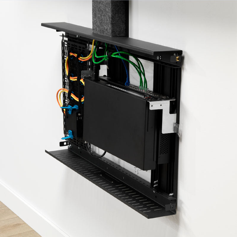 Chief Fusion Storage Cabinet and Camera Mount FCASTC, wall-mounted equipment enclosure open