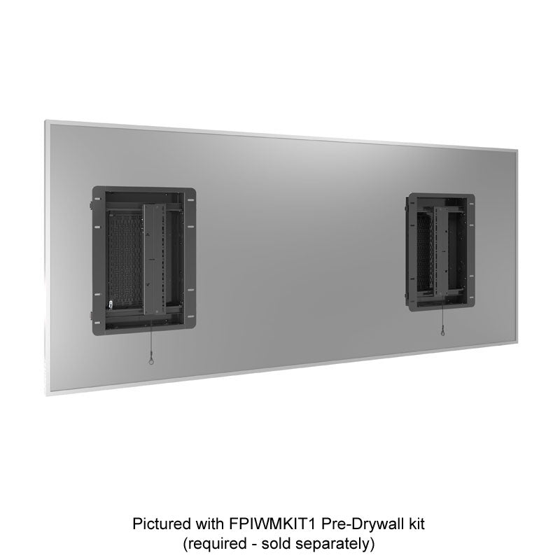 Chief Tempo In-Wall Flange-Mount-Storage Kit FPIWMKIT2, dual pull-out mounts installed behind a wide display