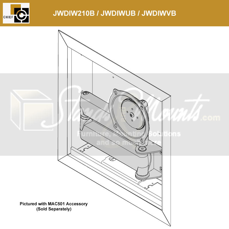 Chief Medium Dual Swing Arm In-Wall Mount JWDIWVB, pipe-mount display adapter installation diagram